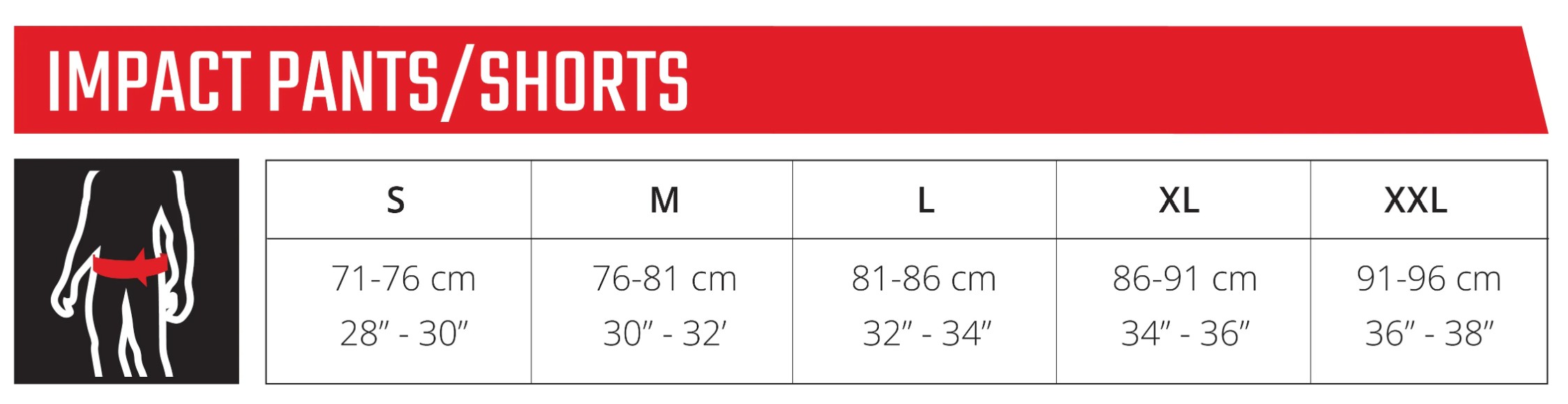 טבלת מידות מכנסיי ליאט